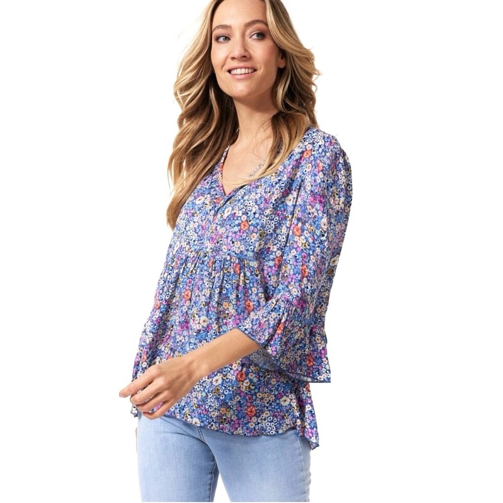 Esqualo blue ditsy floral blouse
